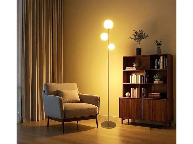 Fiqevs 3 Globe Mid Century Modern Floor Lamp for Living Room, Gold Floor Lamp with Frosted Glass Shade and LED Bulbs, Warm Light Standing Tall Pole...