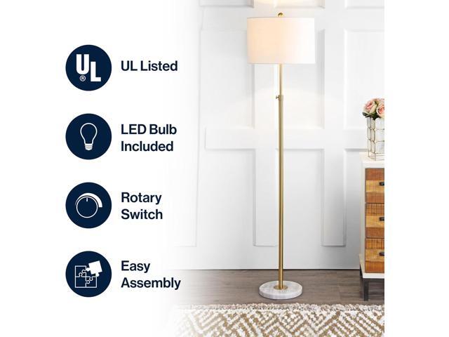 JONATHAN Y JYL3022A 65' Adjustable Brass Gold Modern Floor Lamp with White Marble Base, Tall Standing Reading Lamp with Linen Drum Shade for Living...