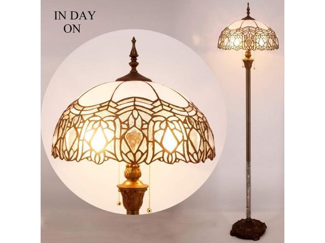 WERFACTORY Tiffany Floor Lamp Crystal Bead White Stained Glass Standing Reading Light 16X16X64 Inches Antique Pole Corner Lamp Decor Bedroom Living...
