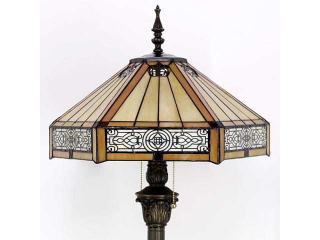 WERFACTORY Tiffany Floor Lamp Yellow Hexagon Stained Glass Mission Standing Reading Light 16X16X64 Inches Antique Pole Corner Lamp Decor Bedroom...