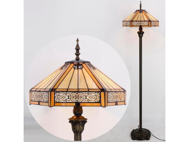 WERFACTORY Tiffany Floor Lamp Yellow Hexagon Stained Glass Mission Standing Reading Light 16X16X64 Inches Antique Pole Corner Lamp Decor Bedroom...