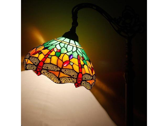 WERFACTORY Tiffany Floor Lamp Green Yellow Stained Glass Dragonfly Arch Lamp 12X18X64 Inch Gooseneck Adjustable Corner Standing Reading Light Decor...