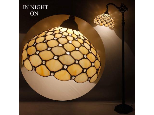 WERFACTORY Tiffany Floor Lamp Cream Amber Stained Glass Bead Arched Lamp 12X18X64 Inch Gooseneck Adjustable Corner Standing Reading Light Decor...