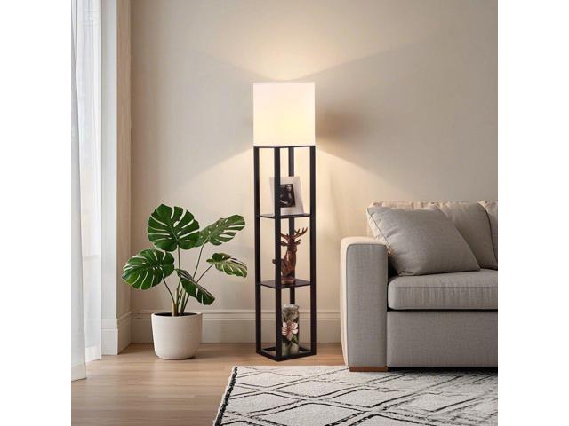 HomeFocus - Floor Lamp with Shelves,Shelf Floor Lamp with LED Bulb,Bookshelf Corner Display Lamp for Living Room,Bedroom and Office,White Linen...