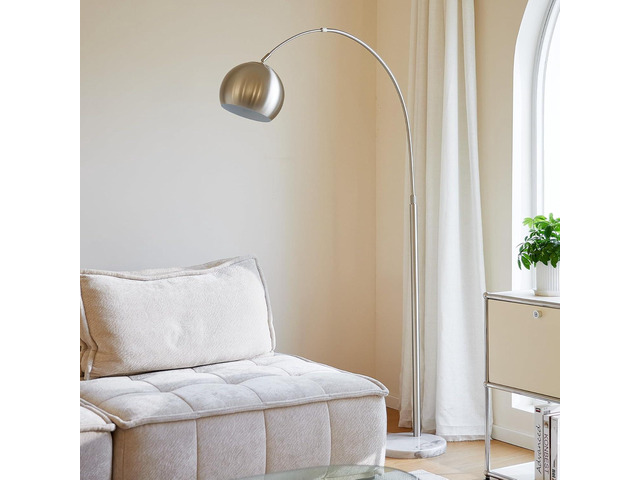 CO-Z Modern Floor Lamp for Living Room, Brushed Nickel Arc Floor Lamp with LED Bulb, Marble Base Contemporary Tall Lamp for Living Room Couch Sofa,...