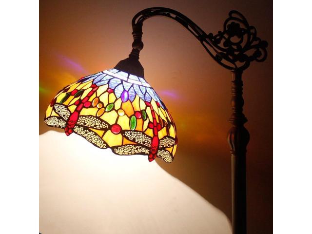 WERFACTORY Tiffany Floor Lamp Orange Blue Stained Glass Dragonfly Arched Lamp 12X18X64 Inch Gooseneck Adjustable Corner Standing Reading Light...