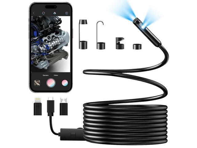 JSE Dual Lens Endoscope Camera with Light, 1920P HD Inspection Borescope 16.5FT Semi-Rigid Cable IP67 Waterproof Snake Camera