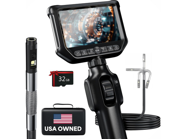 Two-Way Articulating Borescope 360°, Dual Lens Inspection Camera with Light, 6mm Lens Snake Camera for Mechanic Inspections, and Plumbing, .24in...