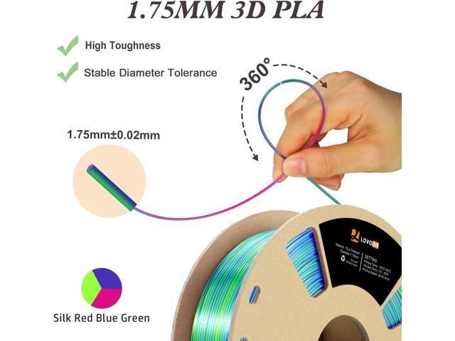LOVOON 3D Printer Filament, Tricolor PLA Filament 1.75mm Silk Rainbow Filament Green-Red-Blue, 3D Printing Accessories PLA Filament Multicolor,...