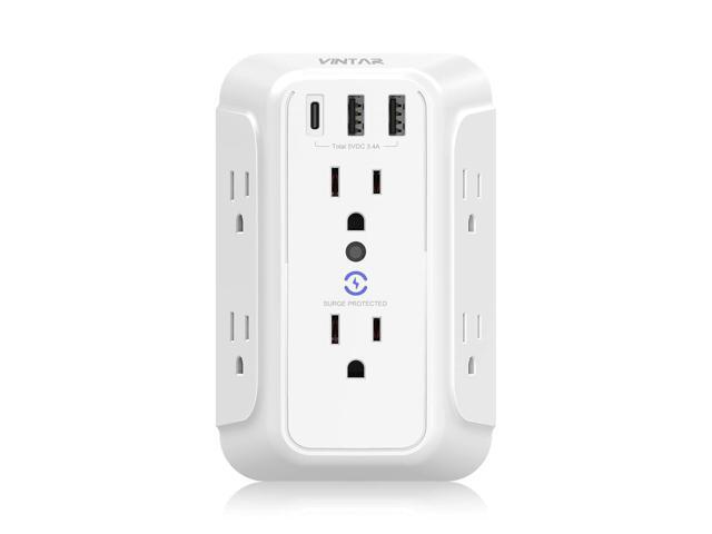 Wall Charger, Surge Protector, 6 Outlet Extender with 3 USB Charging Ports (1 USB C, 3.4A) 900J Wall Mount Power Strip Multi Plug Outlets for Home...