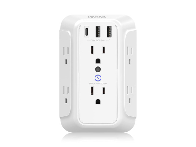 VINTAR Outlet Extender, 6 Outlets Wall Charger with 3 USB(1 USB C,3.4A) Multi Plug Wall Outlet, USB Wall Charger, 3 Way Plug Adapter, 900J Surge...