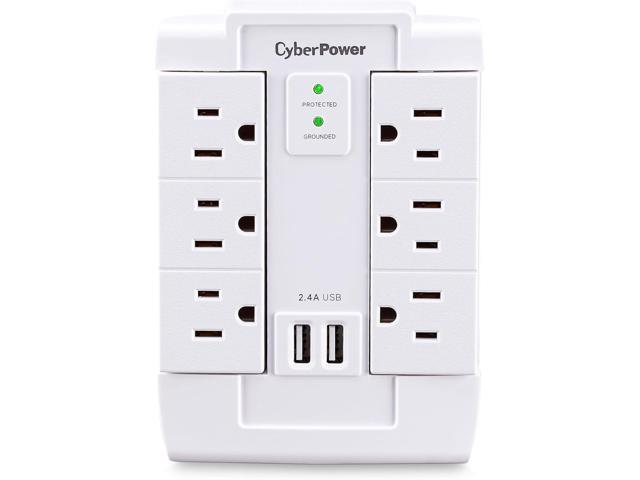 CyberPower CSP600WSURC2 Surge Protector, 1200J/125V, 6 Swivel Outlets, 2 USB Charging Ports, Wall Tap Design, White