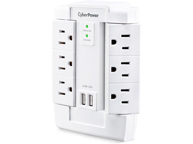 CyberPower CSP600WSURC2 Surge Protector, 1200J/125V, 6 Swivel Outlets, 2 USB Charging Ports, Wall Tap Design, White