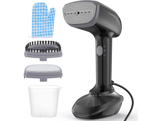 Powerful Handheld Fabric Steamer - 1800W with Fast Ceramic Heat-Up Plate, 2-in-1 Ironing & Wrinkle Remover, Steam Nozzle, Lint Brush - Black, for...
