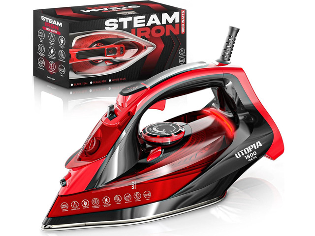 Utopia Home Steam Iron for Clothes - Non-Stick Soleplate - 1800W Clothes Iron With Auto-Off Safety Feature - Adjustable Thermostat Control,...