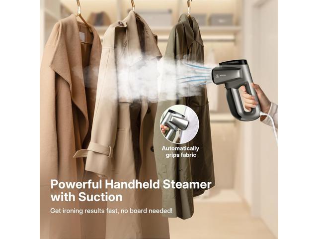 GKJ Handheld Vacuum Steamer for Clothes, 2-in-1 Steamer & Iron, Powerful Suction Wrinkle Remover, Gentle on Fabrics, Travel Garment Steamer