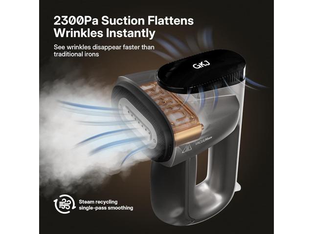 GKJ Handheld Vacuum Steamer for Clothes, 2-in-1 Steamer & Iron, Powerful Suction Wrinkle Remover, Gentle on Fabrics, Travel Garment Steamer