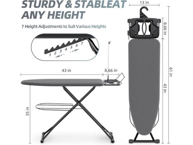 KINGBOARD Ironing Board, Compact Iron Board Full Size with Extra Thick Cover, 7 Adjustable Heights Stand with Hanger and Iron Rest, Large Heavy...