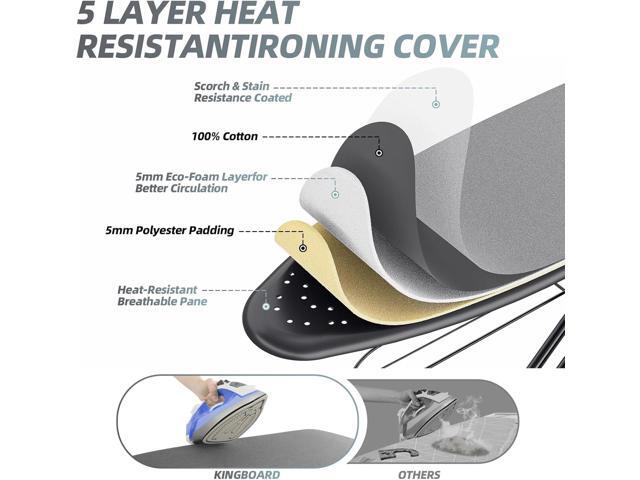 KINGBOARD Ironing Board, Compact Iron Board Full Size with Extra Thick Cover, 7 Adjustable Heights Stand with Hanger and Iron Rest, Large Heavy...