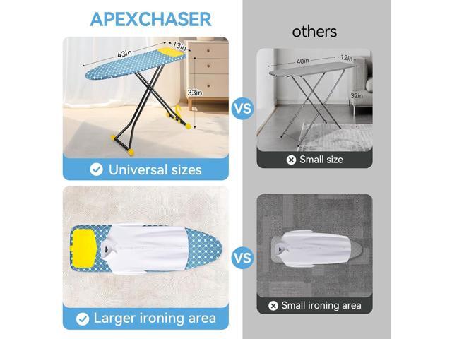 APEXCHASER Ironing Board with Iron Rest, Compact and Space Saver Iron Board, Extra Thick Cover, Height Adjustable, Wall Mount & Closet Hanger 13x43...
