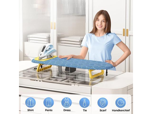 KINGBOARD Tabletop Ironing Board, Small Ironing Board with Iron Holder, Foldable Mini Iron Board, Easy Storage for Travel & Dorm, 12x32 Blue