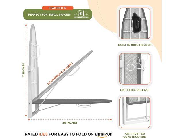Xabitat Wall Mounted Ironing Board with Iron Holder, 36.2' X 12.2' Compact Mount Fold Down Iron Board for Small Spaces, Space Saving with Cotton...