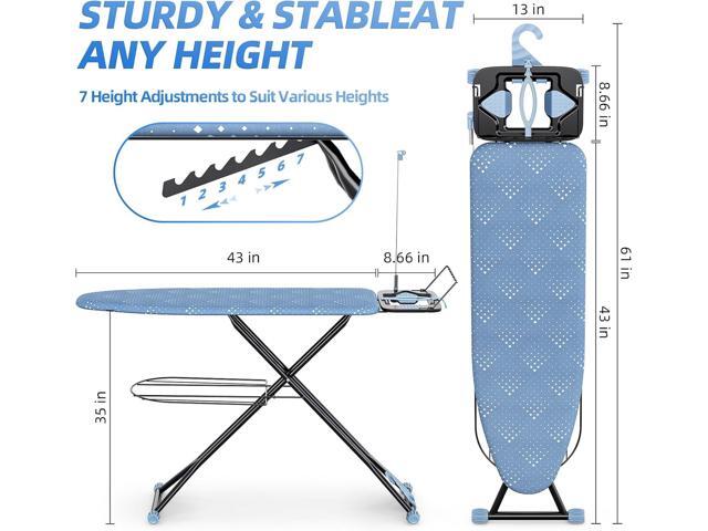 KINGBOARD Ironing Board, Compact Iron Board Full Size with Extra Thick Cover, 7 Adjustable Heights Stand with Hanger and Iron Rest, Large Heavy...