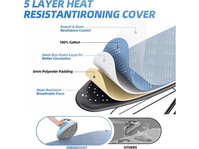 KINGBOARD Ironing Board, Compact Iron Board Full Size with Extra Thick Cover, 7 Adjustable Heights Stand with Hanger and Iron Rest, Large Heavy...