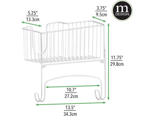 mDesign Wall Mounted Ironing Board Holder - Steel Ironing Board Rack for Easy Organisation - Includes Basket for Iron Storage - White