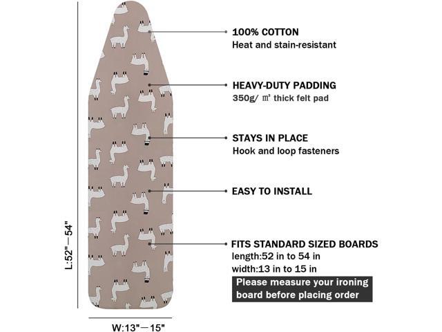Ironing Board Cover and Pad Standard Size 15' x 54',3 Pairs of Hook and Loop Fastener Straps,Elastic Edges,Cotton Iron Board Cover with Scorch...