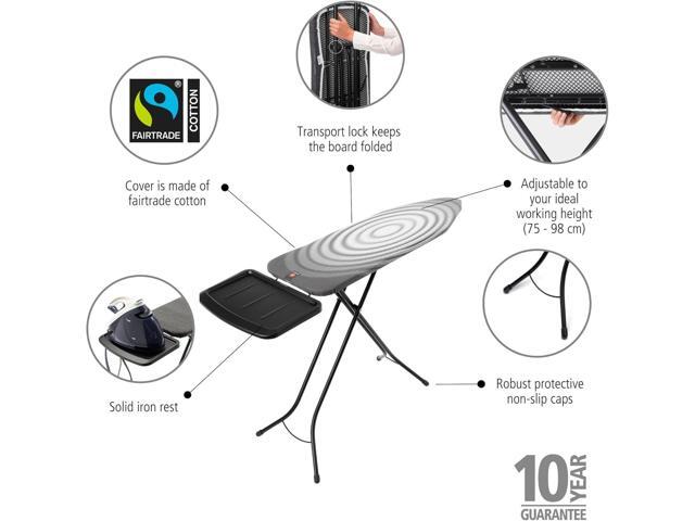 Brabantia Size B Ironing Board (49x15 in) 7 Height Options, Solid Steam Unit Rest Holder (Titan Oval) Non-Slip Feet, Anti-Collapse Child Locks