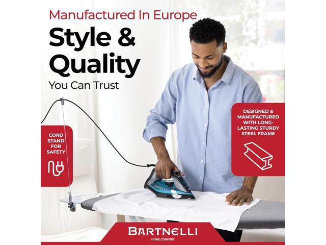 Bartnelli Extra Wide Pro Ironing Board 19x48 Ironing Surface with Iron Rest, Cord Holder, Shelf and 4 Layer Heat Resistant Cover and Pad