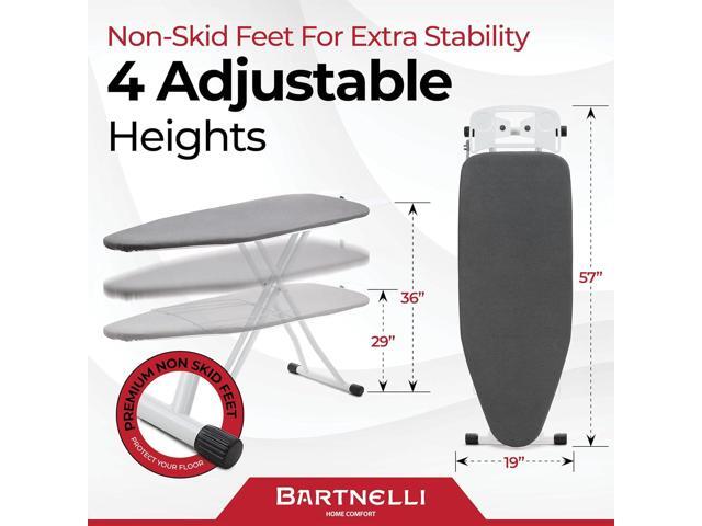 Bartnelli Extra Wide Pro Ironing Board 19x48 Ironing Surface with Iron Rest, Cord Holder, Shelf and 4 Layer Heat Resistant Cover and Pad