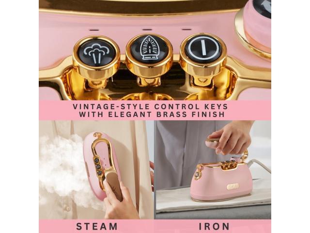 SALAV Retro Handheld Garment Steamer + Iron, Ceramic Steam Plate, 1000 watts of Steam, Removes Wrinkles on Clothes (Rose, Steamer and Iron)