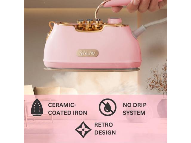 SALAV Retro Handheld Garment Steamer + Iron, Ceramic Steam Plate, 1000 watts of Steam, Removes Wrinkles on Clothes (Rose, Steamer and Iron)