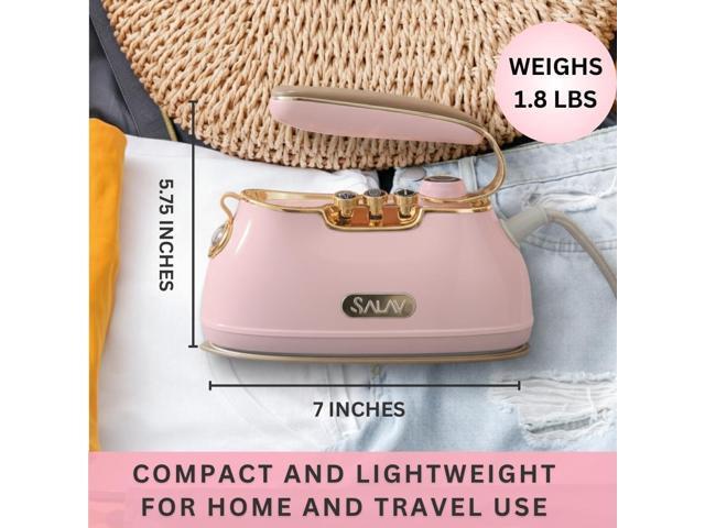 SALAV Retro Handheld Garment Steamer + Iron, Ceramic Steam Plate, 1000 watts of Steam, Removes Wrinkles on Clothes (Rose, Steamer and Iron)