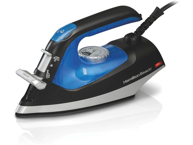 Hamilton Beach 2-in-1 Steam Iron for Clothes and Garment Steamer with 5 Temperature Settings, Nonstick Soleplate, 1200 Watts, 8 Cord, Black & Blue...