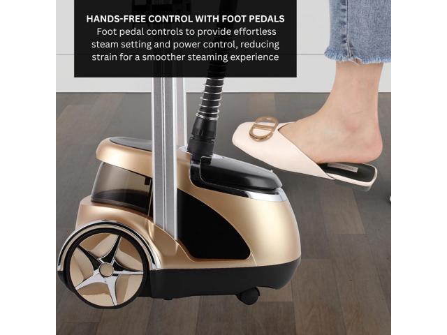 SALAV Limited Edition Professional Series Dual Bar Garment Steamer with Foot Pedals, Stainless Steel Steam Plate, Retractable Power Cord, 1.8L...
