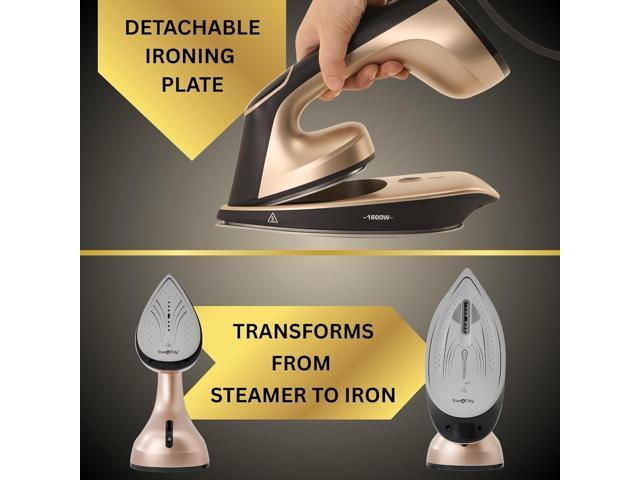 True & Tidy DuoPress XL 2-in-1 Clothes Steamer & Iron 1600W Handheld Travel Garment Steamer with Ceramic Soleplate, LCD Display, No-Drip...