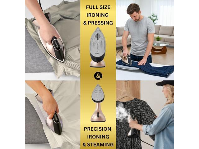 True & Tidy DuoPress XL 2-in-1 Clothes Steamer & Iron 1600W Handheld Travel Garment Steamer with Ceramic Soleplate, LCD Display, No-Drip...