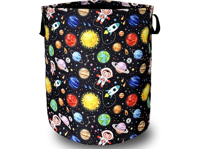 Funny Astronaut Laundry Basket Foldable With Handles Galaxy Tote Bag Oxford Cloth Colorful Planet Laundry Hamper Clothe Storage Bucket Toy...
