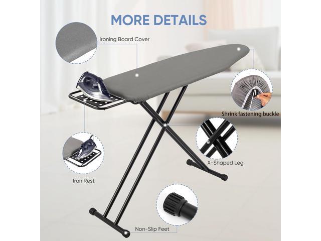 Jakeefud Full Size Ironing Board 47' X 15' with Heat Resistant Cover and Thicken Felt Pad, Safety Iron Rest, Anti-Skid Feet, Height Adjustable,...