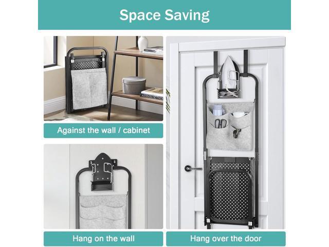 Over The Door Ironing Board 13x36 inches with Iron Holder and Pocket Storage Bag, Hanging Iron Board for Home Laundry Room, Black