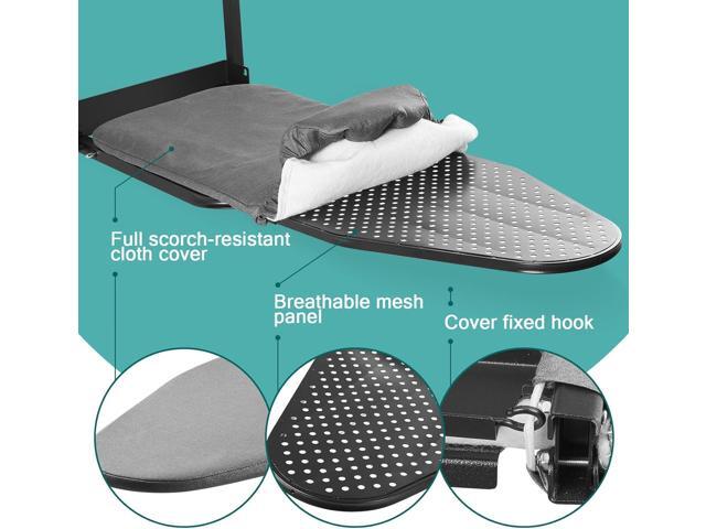 Over The Door Ironing Board 13x36 inches with Iron Holder and Pocket Storage Bag, Hanging Iron Board for Home Laundry Room, Black