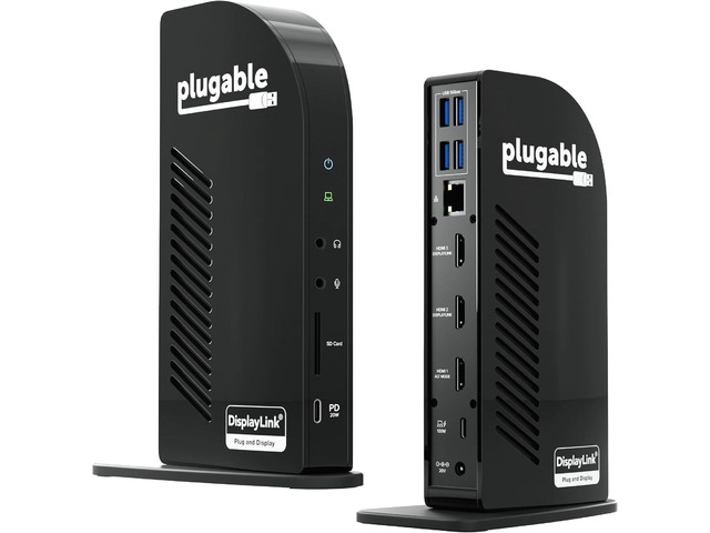 Plugable USB-C Triple Monitor Docking Station: 13-in-1 Laptop Dock with 100W Charging for Mac (DisplayLink Driver Required), Windows, Chrome, 3...