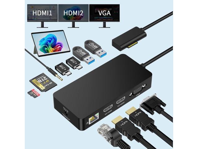 12 in 1 Dock Triple Displays Dual HDMI+VGA with Power Adapter, Docking Station for Pro 11/10/9/8/X/7/6/5/4, Laptop Go/7/6/5/4/3/2/1,Book