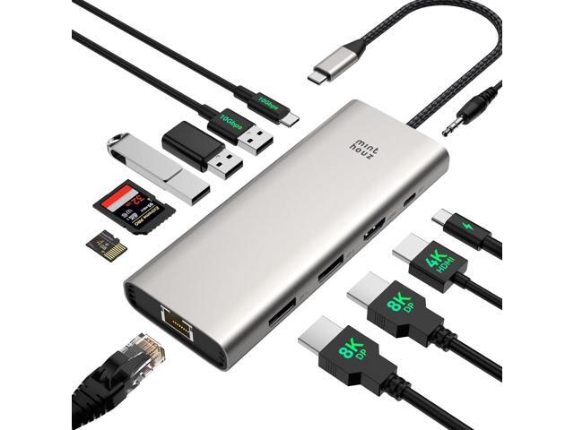 USB C Docking Station Dual Monitor Adapter,Minthouz Displayport Docking Station with Dual 8K DP,USB Hub 4K HDMI,100W PD in,10Gbps USB A/C,2.5G...
