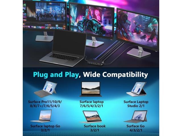 Surface Pro Docking Station - 2026 New Docking Station for Surface Pro 11/10/9/8/X/7/6/5/4/3, Surface Laptop 7/6/5/4/3/2/1, Surface Laptop Go,...