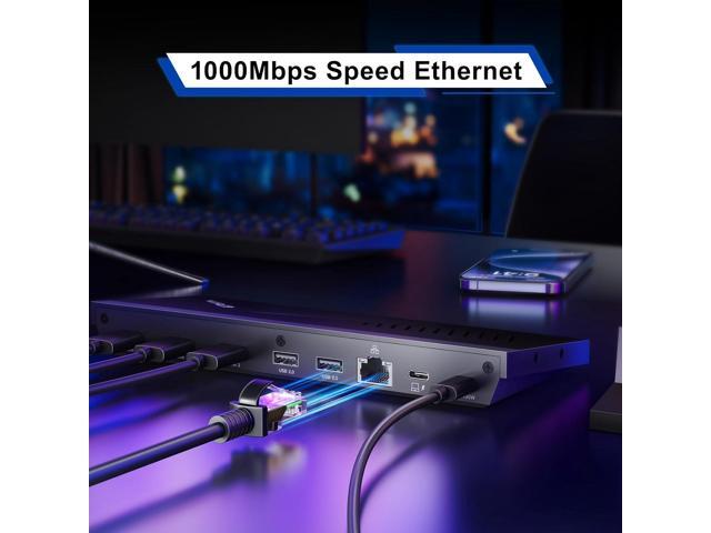 PORTTA 14 in 1 Docking Station Triple Display, HDMI x3, USB x6, RJ45, SD/TF, 100W PD, Audio/Mic, Support Single/Dual 4K@60Hz, Triple 4K@30Hz,...