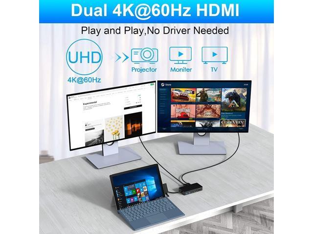 Quanlex Dual HDMI+VGA Dock Works Devices - 12-in-1 Triple Display Docking Station for Pro (12/11/10/9/8/X/7/6/5/4), Laptop, Go, Book